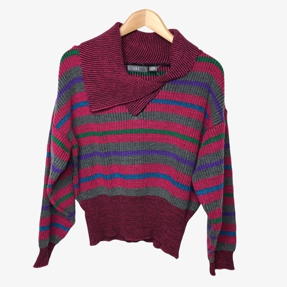 Gitano Vintage Sweater Pink Blouson Sleeve Size 40 Stripe